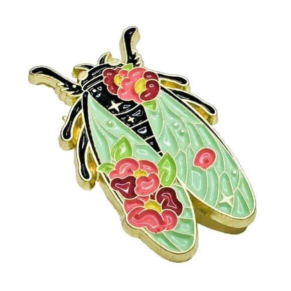 SALE Celestial Floral Cicada Insect Enamel Pin - Picture 2 of 4